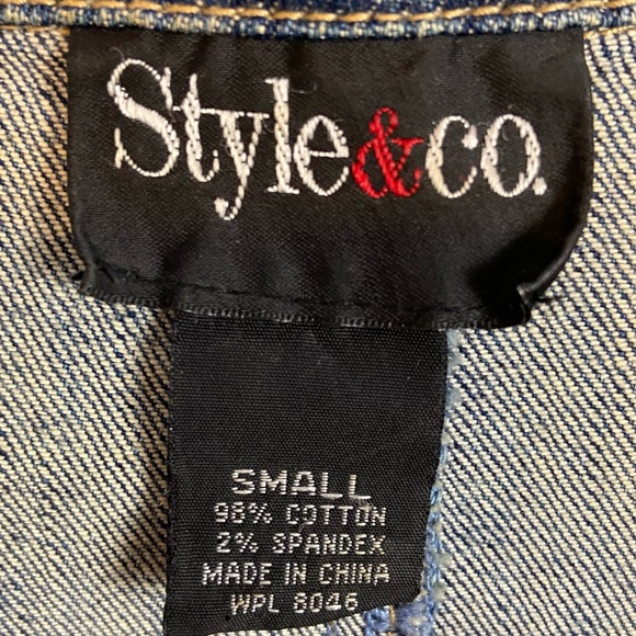 Tailored Blue Denim Jean Jacket Bling Button Embellishments Size S - Picture 9 of 10